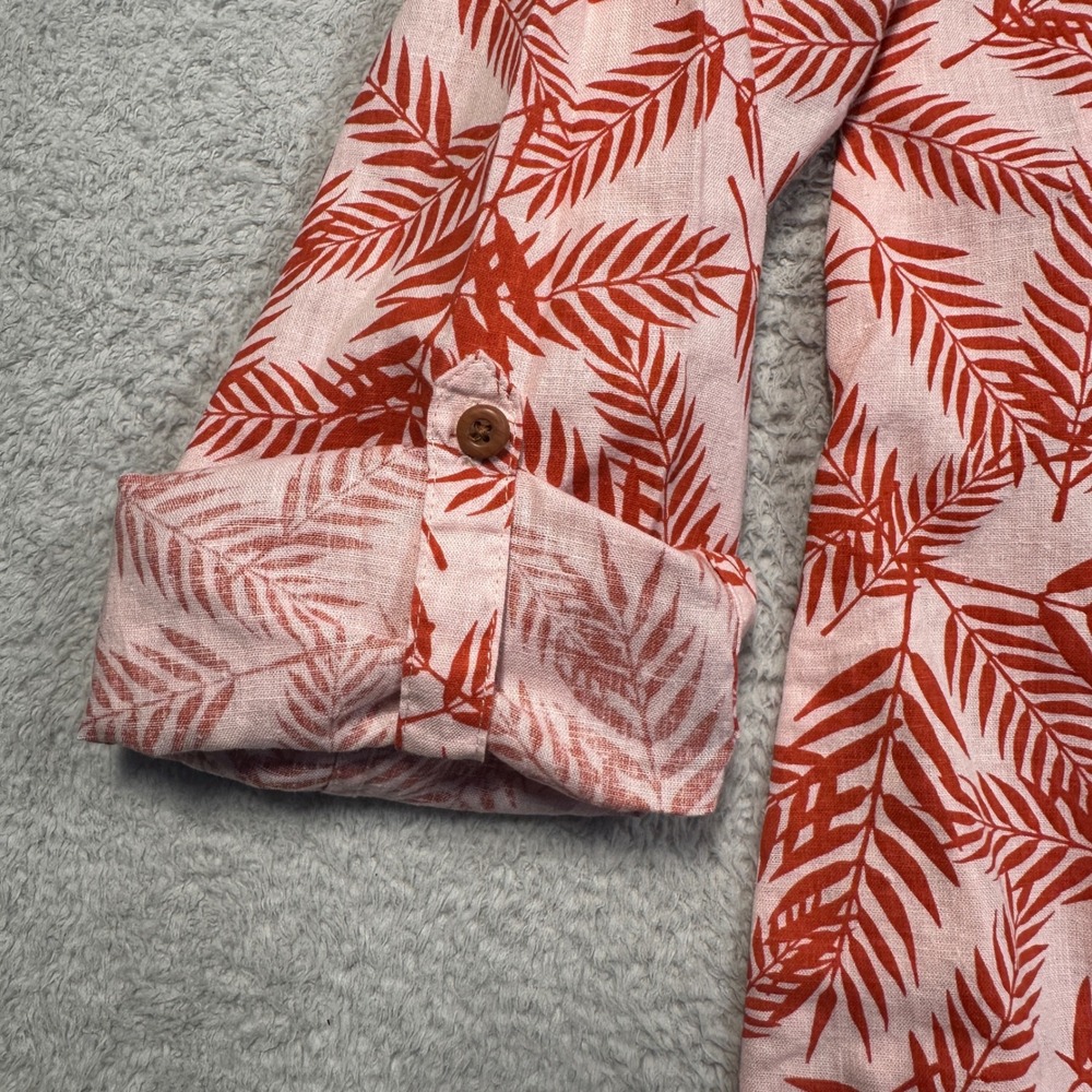 Duluth Trading Artisan Tunic Women L Orange Pink Hemp Cotton Palm Leaf Tropical - Picture 5 of 10